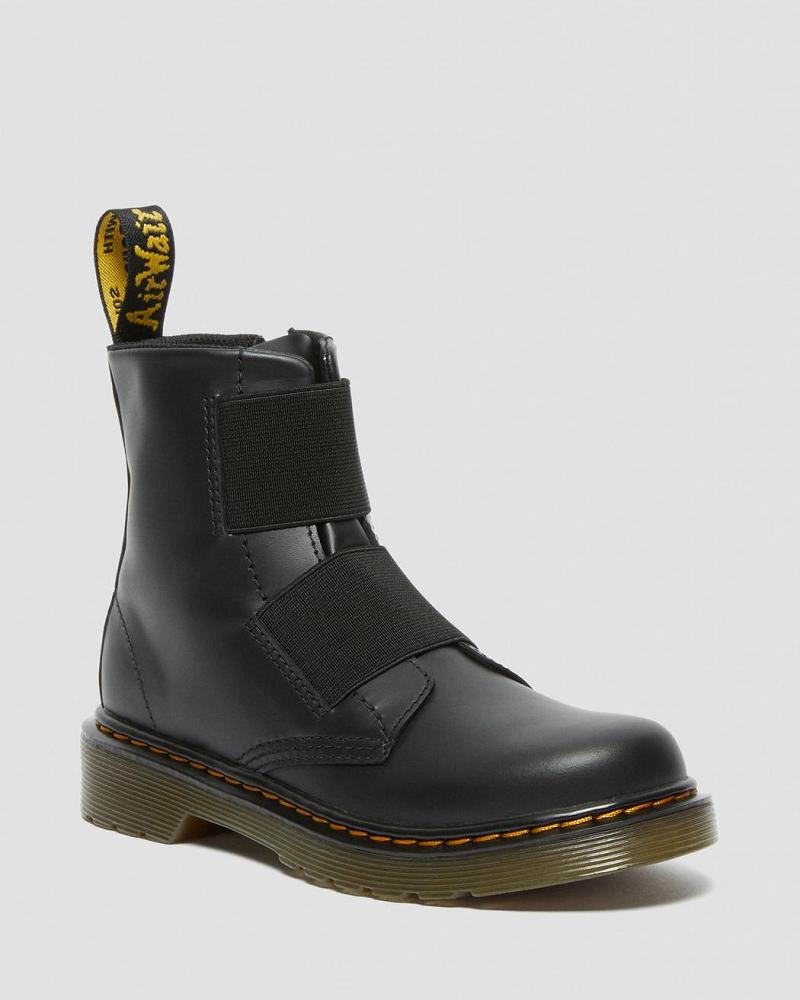 Dr Martens Junior 1460 Elastic Læder Snørestøvler Børn Sort | DK 673HAP